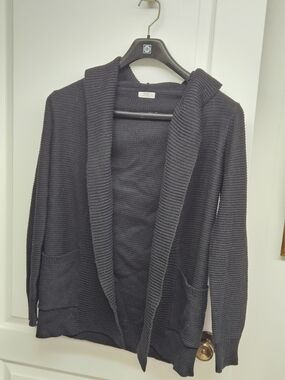 Ardene Black Ribbed Open-Front Shawl Cardigan Medium
